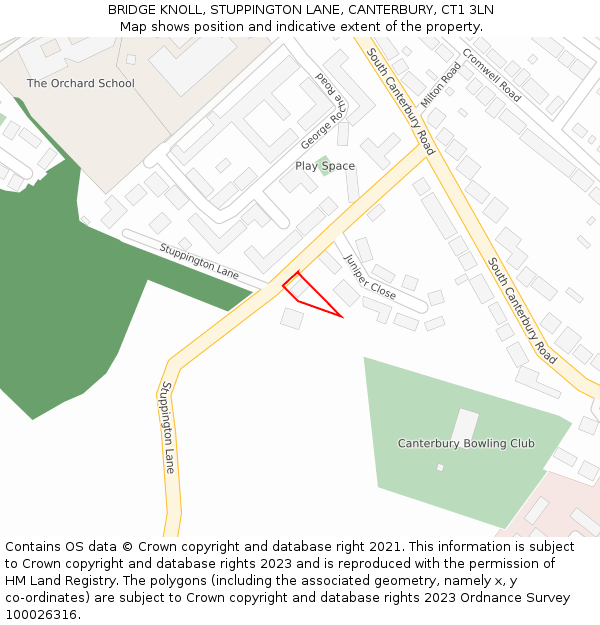 BRIDGE KNOLL, STUPPINGTON LANE, CANTERBURY, CT1 3LN: Location map and indicative extent of plot