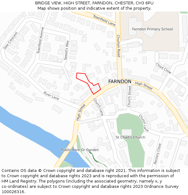 BRIDGE VIEW, HIGH STREET, FARNDON, CHESTER, CH3 6PU: Location map and indicative extent of plot