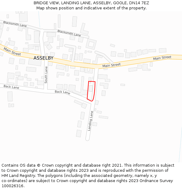 BRIDGE VIEW, LANDING LANE, ASSELBY, GOOLE, DN14 7EZ: Location map and indicative extent of plot