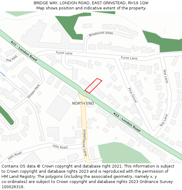 BRIDGE WAY, LONDON ROAD, EAST GRINSTEAD, RH19 1QW: Location map and indicative extent of plot