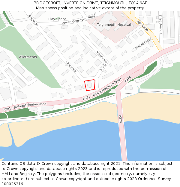 BRIDGECROFT, INVERTEIGN DRIVE, TEIGNMOUTH, TQ14 9AF: Location map and indicative extent of plot
