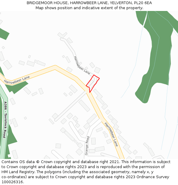 BRIDGEMOOR HOUSE, HARROWBEER LANE, YELVERTON, PL20 6EA: Location map and indicative extent of plot