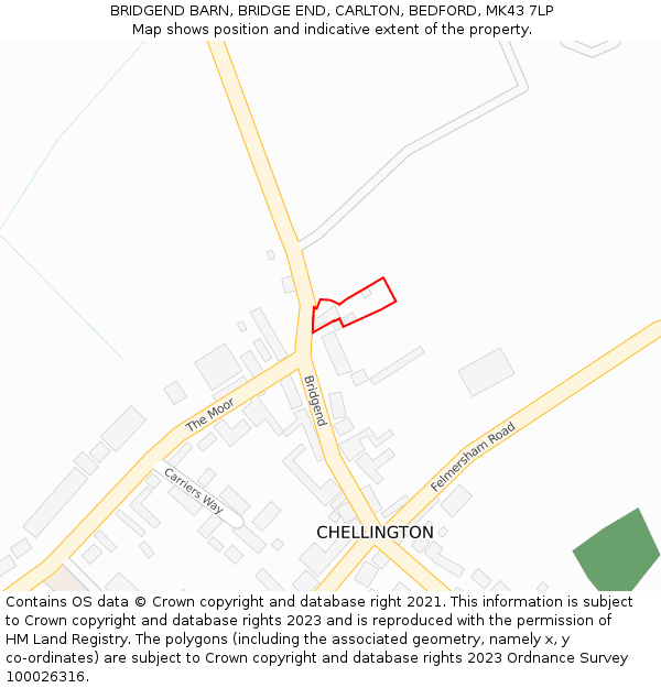 BRIDGEND BARN, BRIDGE END, CARLTON, BEDFORD, MK43 7LP: Location map and indicative extent of plot