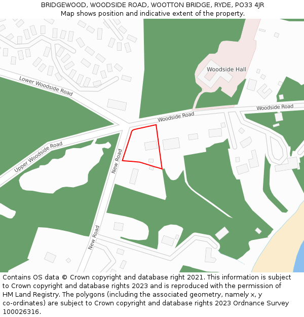 BRIDGEWOOD, WOODSIDE ROAD, WOOTTON BRIDGE, RYDE, PO33 4JR: Location map and indicative extent of plot