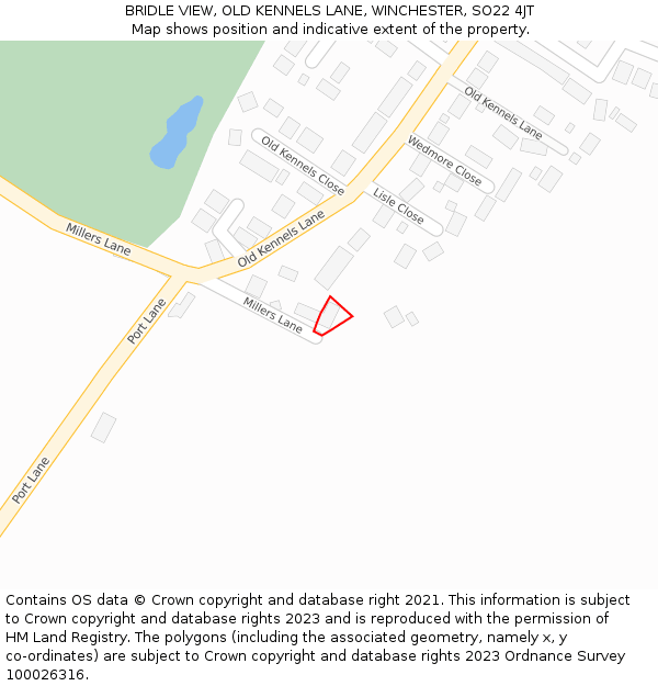 BRIDLE VIEW, OLD KENNELS LANE, WINCHESTER, SO22 4JT: Location map and indicative extent of plot