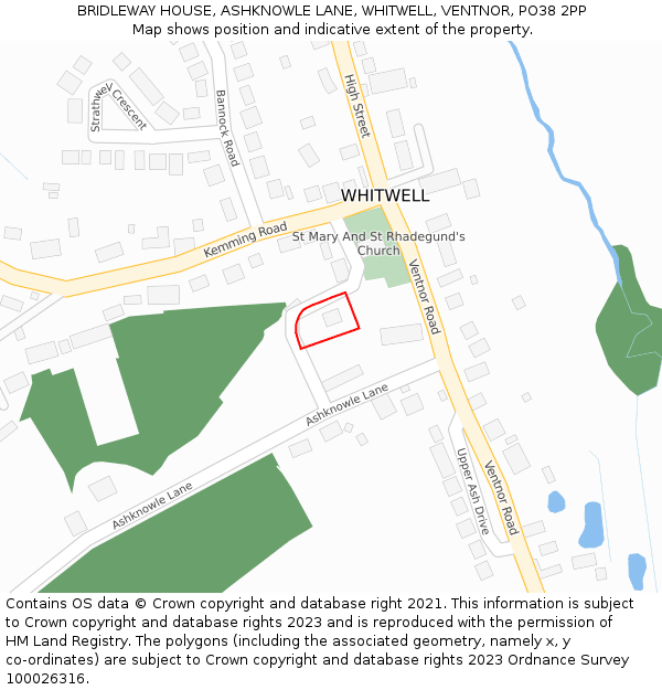 BRIDLEWAY HOUSE, ASHKNOWLE LANE, WHITWELL, VENTNOR, PO38 2PP: Location map and indicative extent of plot