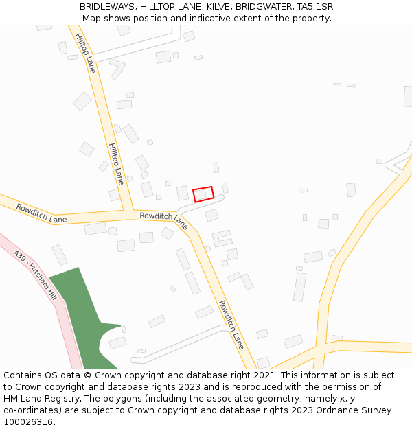 BRIDLEWAYS, HILLTOP LANE, KILVE, BRIDGWATER, TA5 1SR: Location map and indicative extent of plot