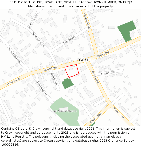 BRIDLINGTON HOUSE, HOWE LANE, GOXHILL, BARROW-UPON-HUMBER, DN19 7JD: Location map and indicative extent of plot