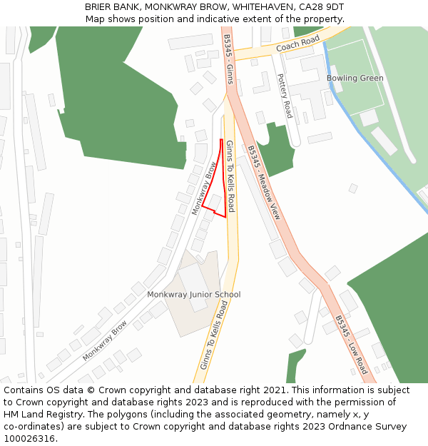 BRIER BANK, MONKWRAY BROW, WHITEHAVEN, CA28 9DT: Location map and indicative extent of plot