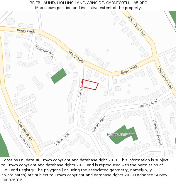 BRIER LAUND, HOLLINS LANE, ARNSIDE, CARNFORTH, LA5 0EG: Location map and indicative extent of plot