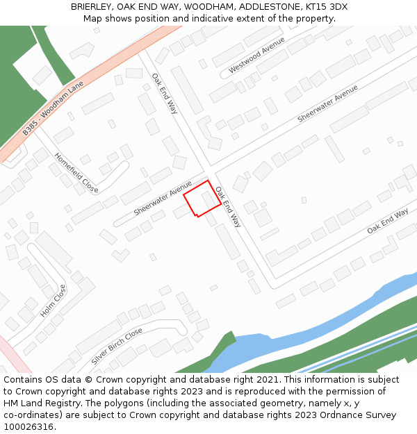 BRIERLEY, OAK END WAY, WOODHAM, ADDLESTONE, KT15 3DX: Location map and indicative extent of plot