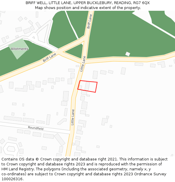 BRIFF WELL, LITTLE LANE, UPPER BUCKLEBURY, READING, RG7 6QX: Location map and indicative extent of plot