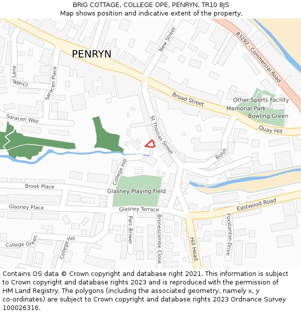 BRIG COTTAGE, COLLEGE OPE, PENRYN, TR10 8JS: Location map and indicative extent of plot