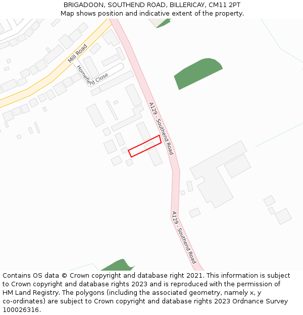 BRIGADOON, SOUTHEND ROAD, BILLERICAY, CM11 2PT: Location map and indicative extent of plot