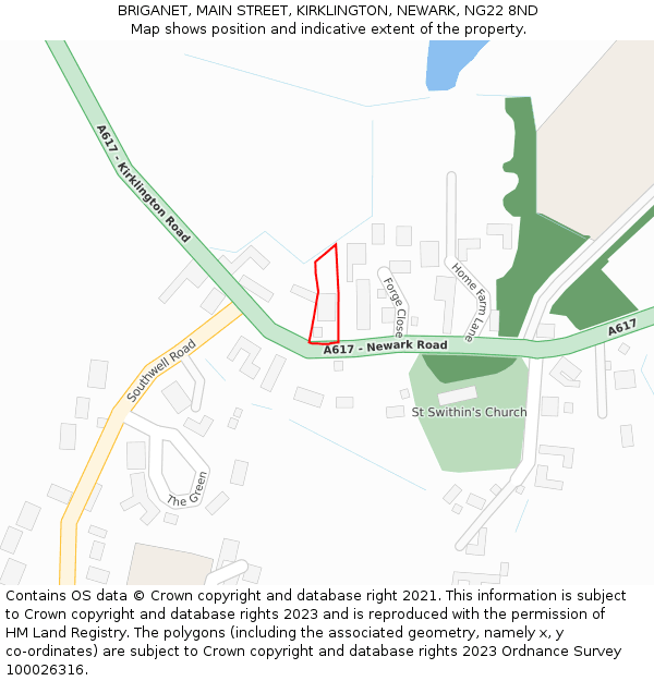 BRIGANET, MAIN STREET, KIRKLINGTON, NEWARK, NG22 8ND: Location map and indicative extent of plot