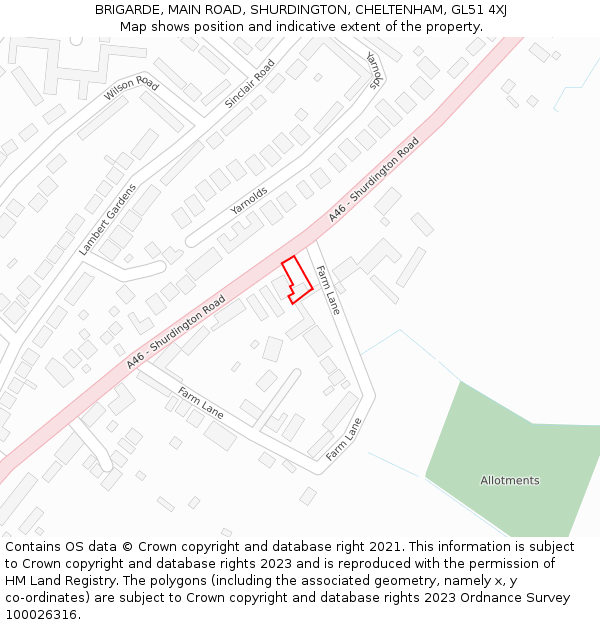 BRIGARDE, MAIN ROAD, SHURDINGTON, CHELTENHAM, GL51 4XJ: Location map and indicative extent of plot