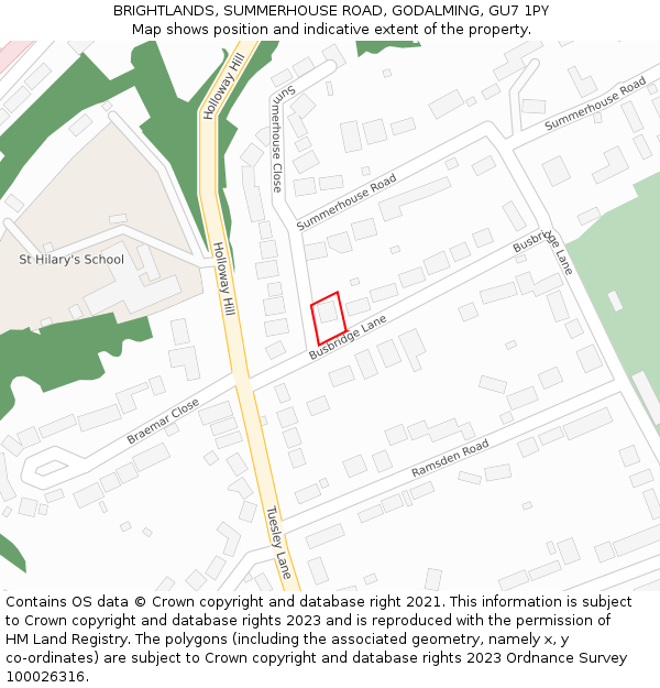 BRIGHTLANDS, SUMMERHOUSE ROAD, GODALMING, GU7 1PY: Location map and indicative extent of plot