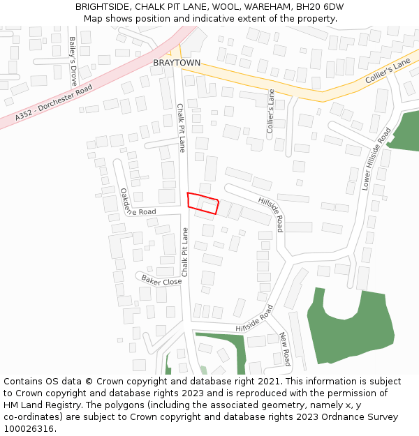 BRIGHTSIDE, CHALK PIT LANE, WOOL, WAREHAM, BH20 6DW: Location map and indicative extent of plot