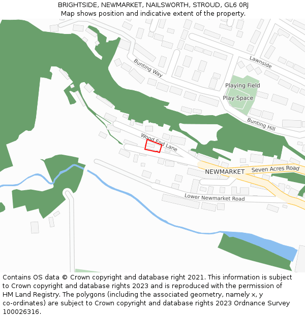 BRIGHTSIDE, NEWMARKET, NAILSWORTH, STROUD, GL6 0RJ: Location map and indicative extent of plot