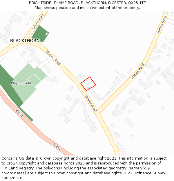 BRIGHTSIDE, THAME ROAD, BLACKTHORN, BICESTER, OX25 1TE: Location map and indicative extent of plot