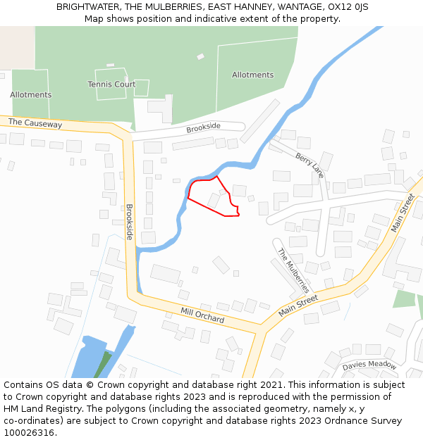 BRIGHTWATER, THE MULBERRIES, EAST HANNEY, WANTAGE, OX12 0JS: Location map and indicative extent of plot
