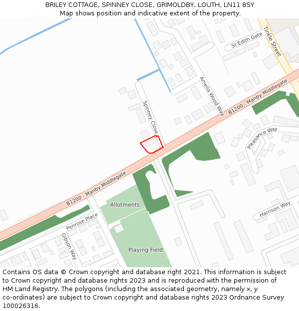 BRILEY COTTAGE, SPINNEY CLOSE, GRIMOLDBY, LOUTH, LN11 8SY: Location map and indicative extent of plot