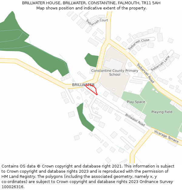 BRILLWATER HOUSE, BRILLWATER, CONSTANTINE, FALMOUTH, TR11 5AH: Location map and indicative extent of plot