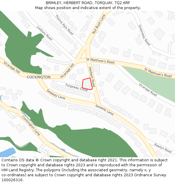 BRIMLEY, HERBERT ROAD, TORQUAY, TQ2 6RP: Location map and indicative extent of plot