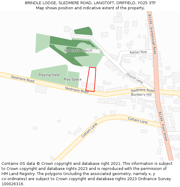 BRINDLE LODGE, SLEDMERE ROAD, LANGTOFT, DRIFFIELD, YO25 3TP: Location map and indicative extent of plot