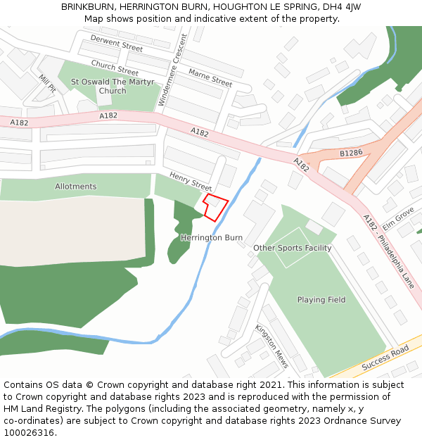 BRINKBURN, HERRINGTON BURN, HOUGHTON LE SPRING, DH4 4JW: Location map and indicative extent of plot