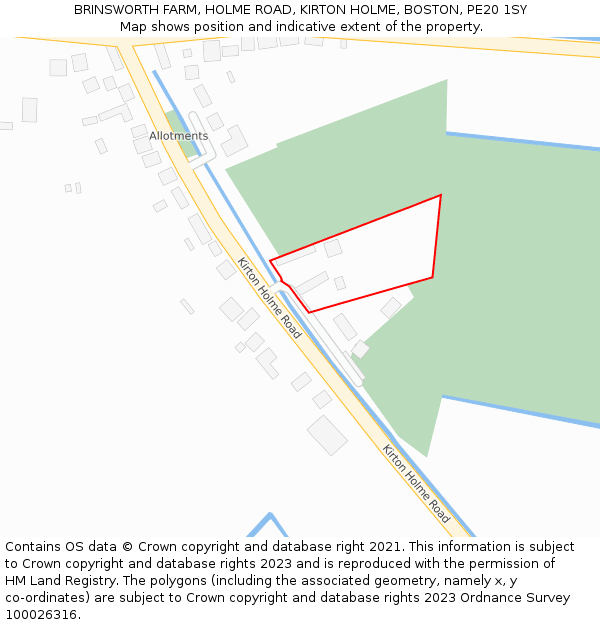 BRINSWORTH FARM, HOLME ROAD, KIRTON HOLME, BOSTON, PE20 1SY: Location map and indicative extent of plot