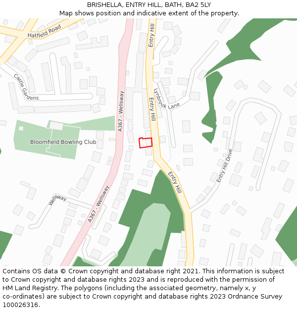 BRISHELLA, ENTRY HILL, BATH, BA2 5LY: Location map and indicative extent of plot