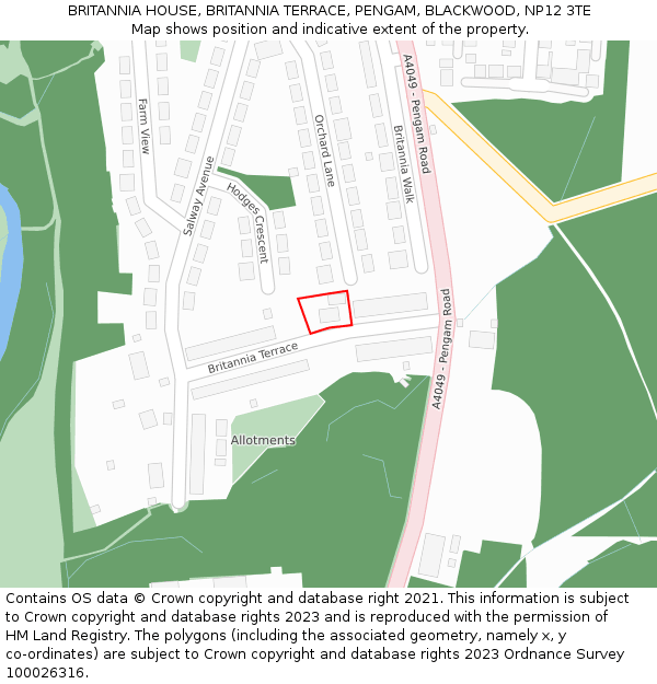 BRITANNIA HOUSE, BRITANNIA TERRACE, PENGAM, BLACKWOOD, NP12 3TE: Location map and indicative extent of plot