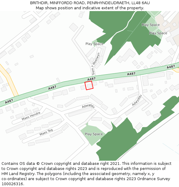 BRITHDIR, MINFFORDD ROAD, PENRHYNDEUDRAETH, LL48 6AU: Location map and indicative extent of plot