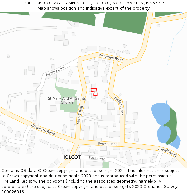 BRITTENS COTTAGE, MAIN STREET, HOLCOT, NORTHAMPTON, NN6 9SP: Location map and indicative extent of plot