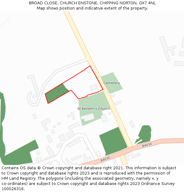 BROAD CLOSE, CHURCH ENSTONE, CHIPPING NORTON, OX7 4NL: Location map and indicative extent of plot