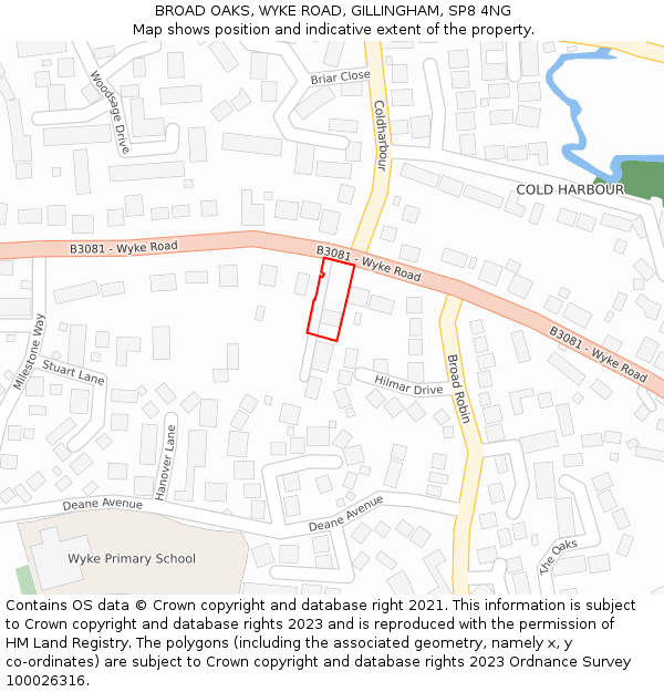 BROAD OAKS, WYKE ROAD, GILLINGHAM, SP8 4NG: Location map and indicative extent of plot