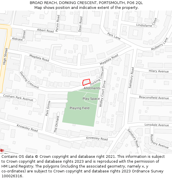 BROAD REACH, DORKING CRESCENT, PORTSMOUTH, PO6 2QL: Location map and indicative extent of plot