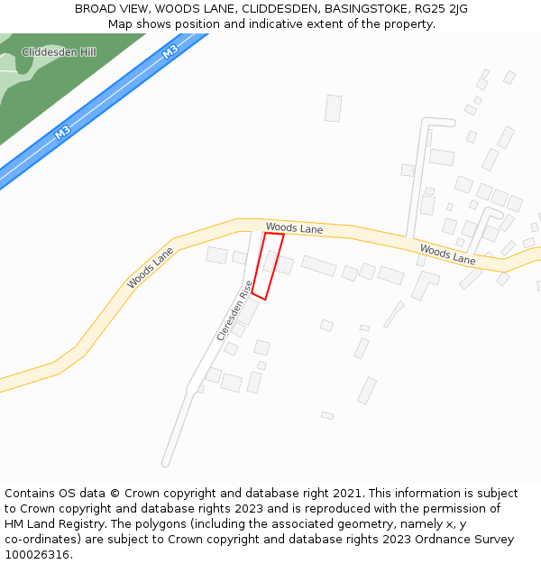 BROAD VIEW, WOODS LANE, CLIDDESDEN, BASINGSTOKE, RG25 2JG: Location map and indicative extent of plot