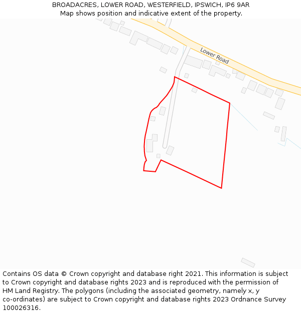 BROADACRES, LOWER ROAD, WESTERFIELD, IPSWICH, IP6 9AR: Location map and indicative extent of plot