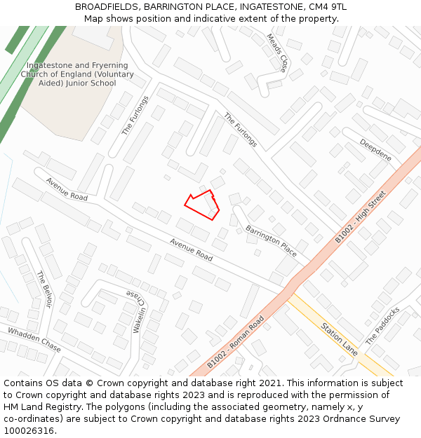 BROADFIELDS, BARRINGTON PLACE, INGATESTONE, CM4 9TL: Location map and indicative extent of plot