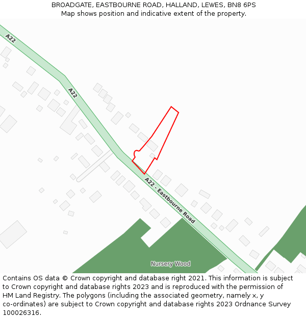 BROADGATE, EASTBOURNE ROAD, HALLAND, LEWES, BN8 6PS: Location map and indicative extent of plot