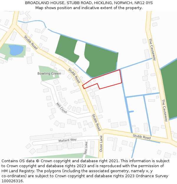 BROADLAND HOUSE, STUBB ROAD, HICKLING, NORWICH, NR12 0YS: Location map and indicative extent of plot