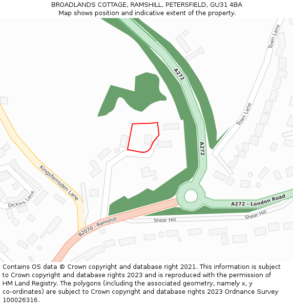 BROADLANDS COTTAGE, RAMSHILL, PETERSFIELD, GU31 4BA: Location map and indicative extent of plot