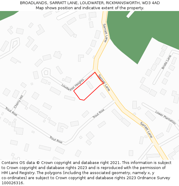 BROADLANDS, SARRATT LANE, LOUDWATER, RICKMANSWORTH, WD3 4AD: Location map and indicative extent of plot