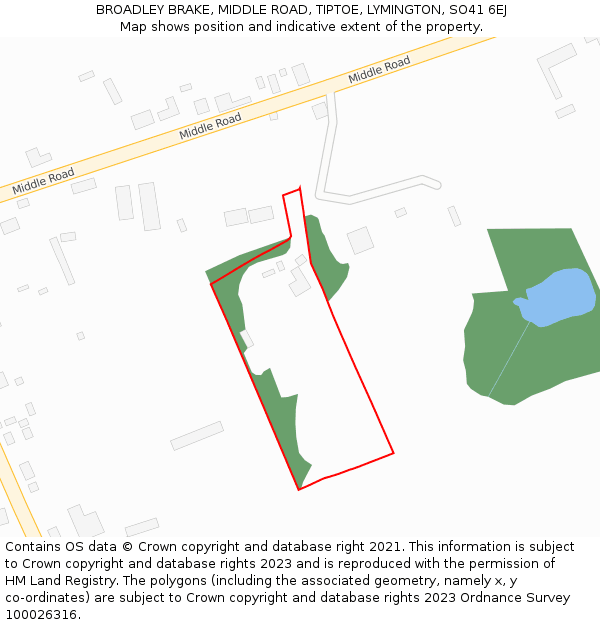 BROADLEY BRAKE, MIDDLE ROAD, TIPTOE, LYMINGTON, SO41 6EJ: Location map and indicative extent of plot