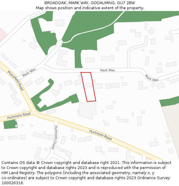 BROADOAK, MARK WAY, GODALMING, GU7 2BW: Location map and indicative extent of plot