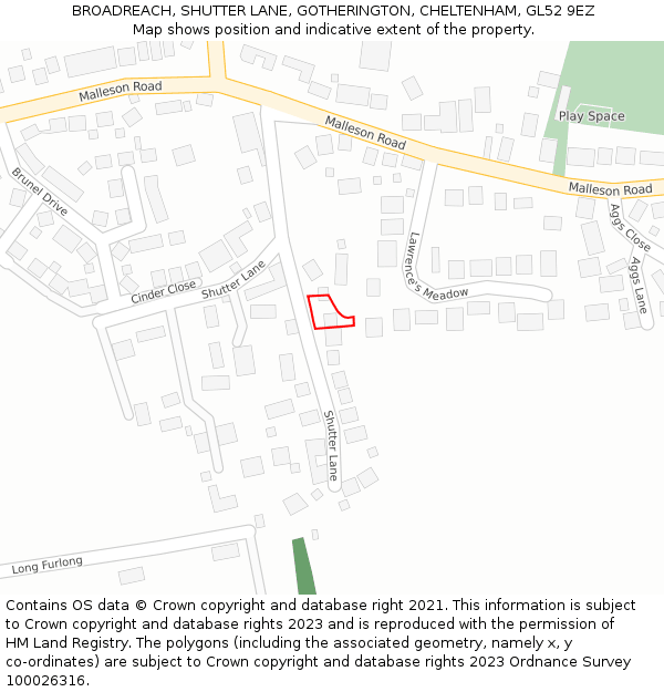 BROADREACH, SHUTTER LANE, GOTHERINGTON, CHELTENHAM, GL52 9EZ: Location map and indicative extent of plot