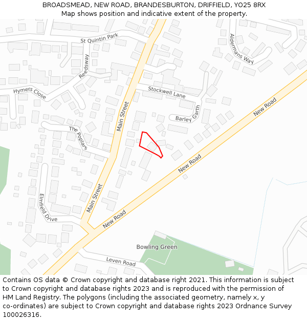 BROADSMEAD, NEW ROAD, BRANDESBURTON, DRIFFIELD, YO25 8RX: Location map and indicative extent of plot