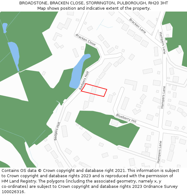 BROADSTONE, BRACKEN CLOSE, STORRINGTON, PULBOROUGH, RH20 3HT: Location map and indicative extent of plot